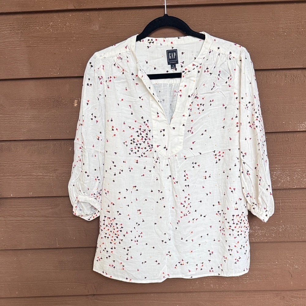GAP Women's Cream Tunic Maternity Blouse with Pink and Black Details size small